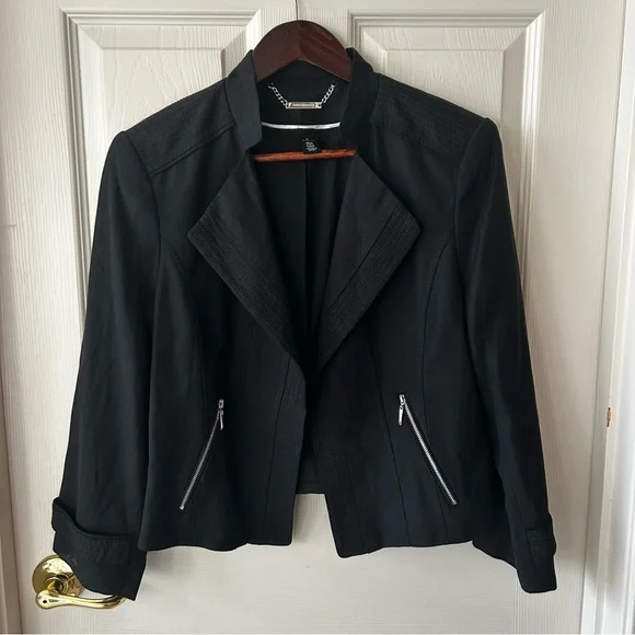 White House Black Market Open Black Blazer with Zipper Accents, Size 14 - Picture 2 of 6